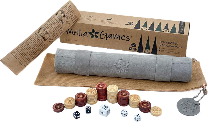 MELIA Outlet Leder Backgammon Set zum Rollen – Reise Backgammon aus Echtleder mit Holz-Spielsteinen