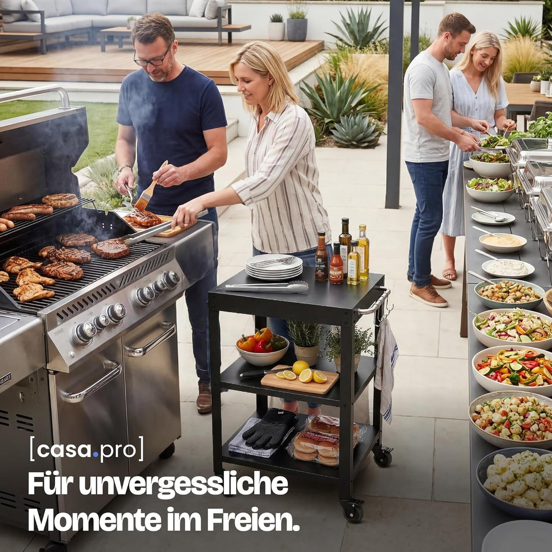 casa.pro Outdoor Servierwagen Bolognano Garten Rollwagen Stahl 81 x 50 x 50 cm Grillwagen mit 4 Hake