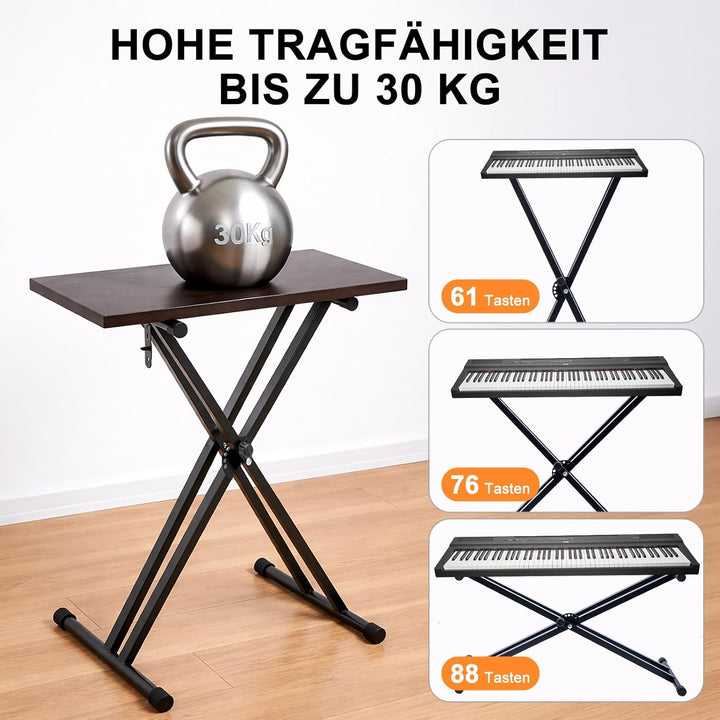 Trintion Keyboardständer Doppelstrebig Keyboard Ständer verstellbar 61 cm bis 98 cm Klappbar Zerlegb