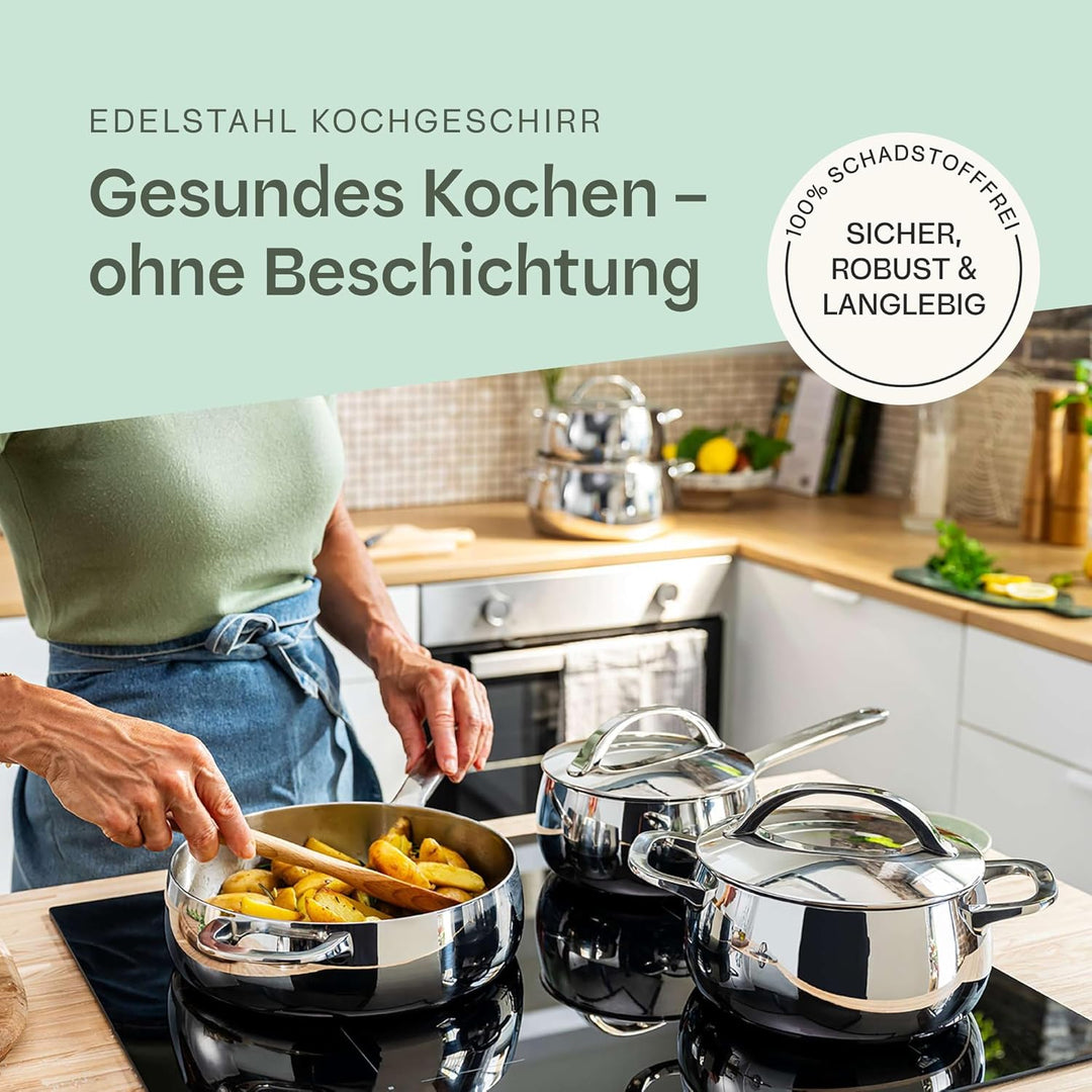 BergHOFF Home Topfset Edelstahl – 5-tlg. – Topf und Pfannenset Set mit Deckel - Kochtopfset für alle