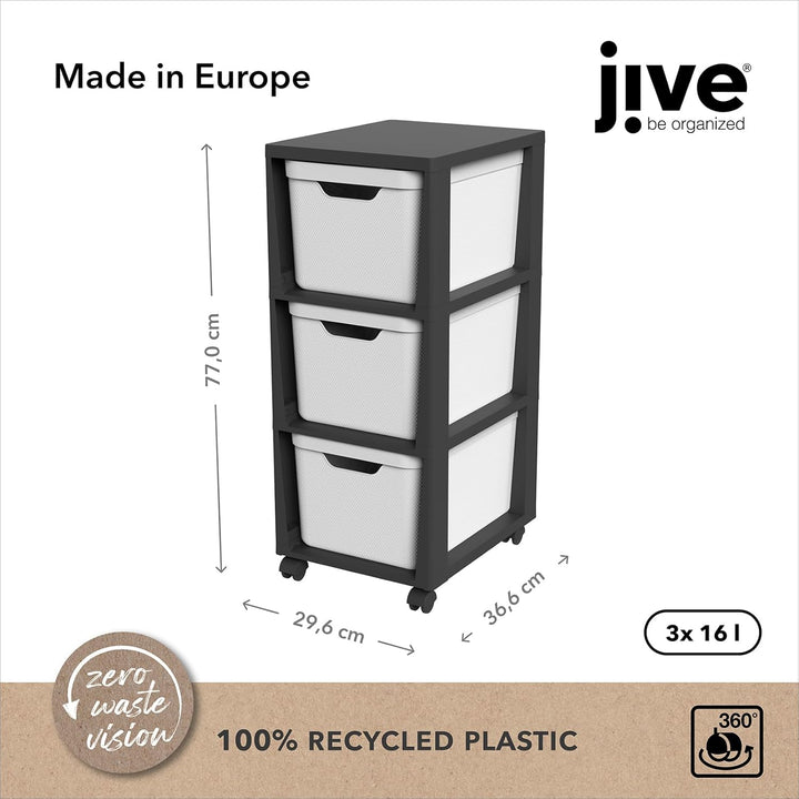 Jive Rotho Rollcontainer mit 3 Schubladen, Kunststoff (PP) BPA-frei, weiss, 3 x 16l (37.9 x 30.4 x 3