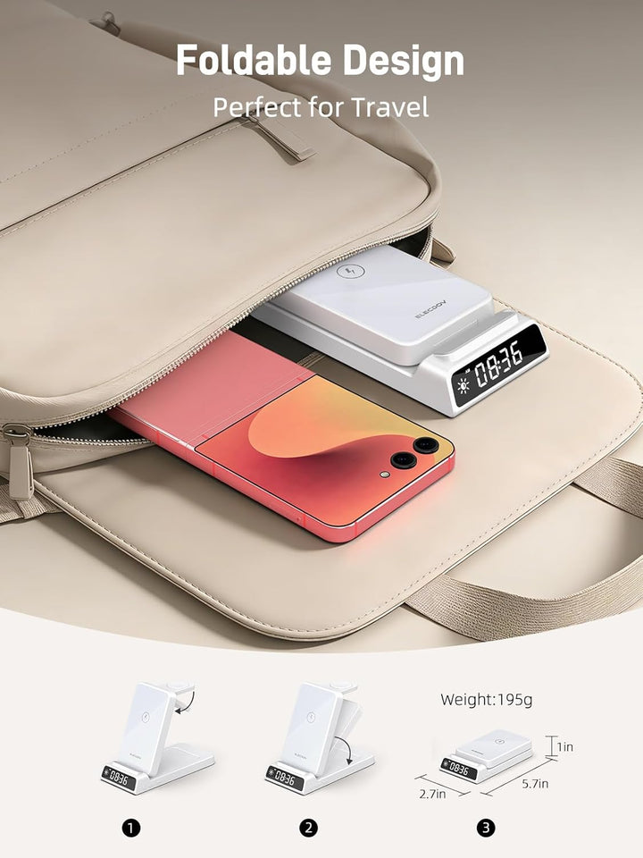 Wireless Charger für Samsung Ladestation 3 in 1 mit Uhr für Samsung Galaxy S26/S25/Z Fold 7/Flip 7/B