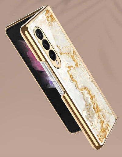 COQUE Galaxy Z Fold 3 5G Hülle,ultradünnes 9H Glas glänzend lackierte Handyhülle,Faltbare Handyhülle