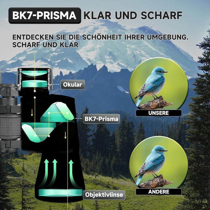 BOSTRON 10x50 kompaktes Porro Fernglas, Doppelfernrohr HD BAK4 Prismen Wasserdicht Nebelresistent Ze