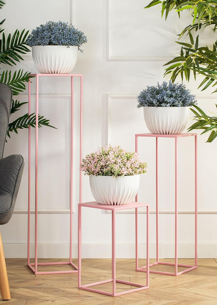 HowHomely Blumenständer Metall Cremefarben 40 cm Hoch - Solider und Robuster Blumenhocker Metall - P