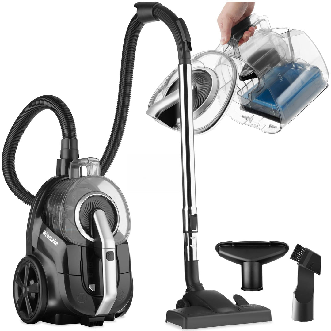tectake® Staubsauger beutellos, VC900, 900 W, stark, beutelloser Bodenstaubsauger mit Kabel, für Tie