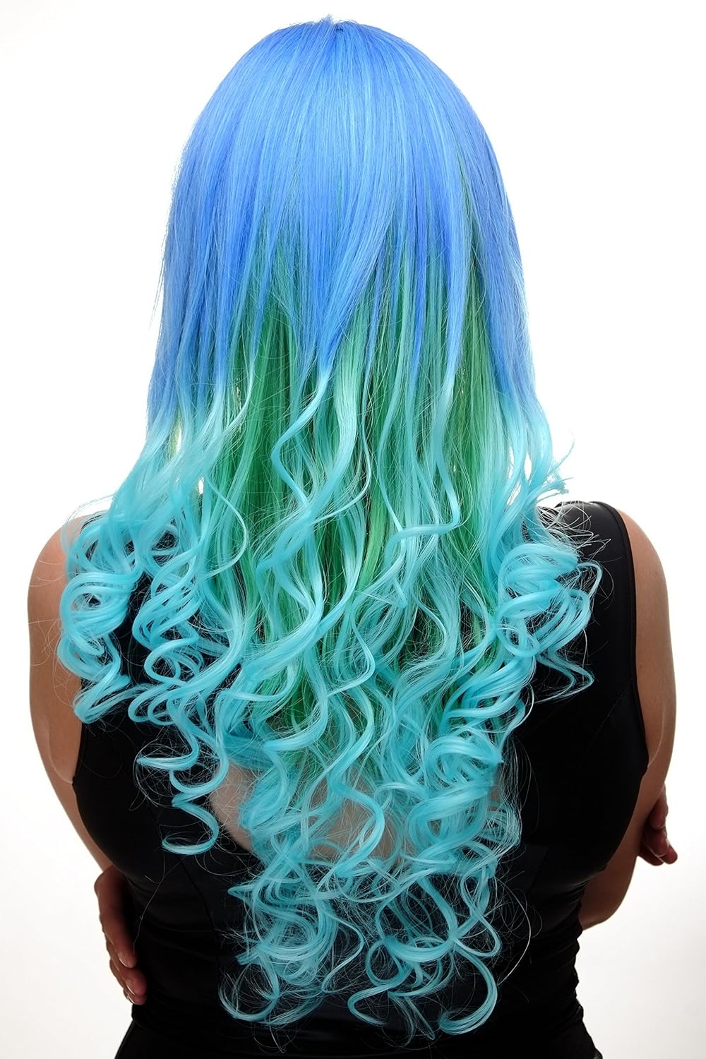 WIG ME UP - Damenperücke Perücke Cosplay Türkis Blau Grün Mix sehr lang (65 cm) Locken GF-W2174-G55A