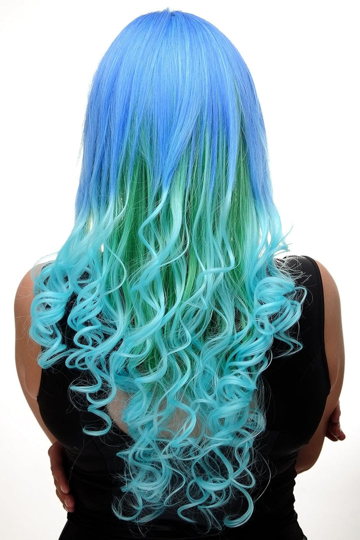 WIG ME UP - Damenperücke Perücke Cosplay Türkis Blau Grün Mix sehr lang (65 cm) Locken GF-W2174-G55A