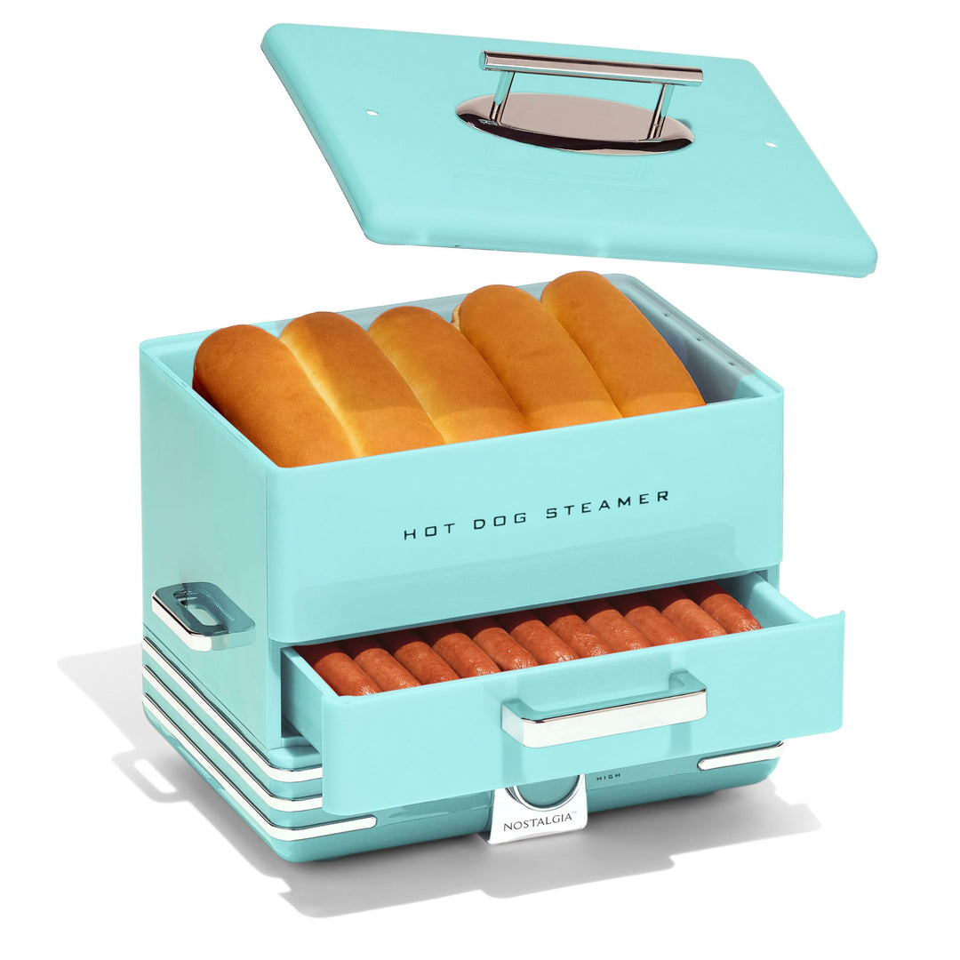Nostalgia Extra grosser Dampfgarer im Diner-Stil, 20 Hot Dogs und 6 Brötchen, perfekt für Frühstücks