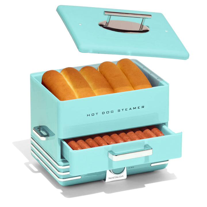 Nostalgia Extra grosser Dampfgarer im Diner-Stil, 20 Hot Dogs und 6 Brötchen, perfekt für Frühstücks