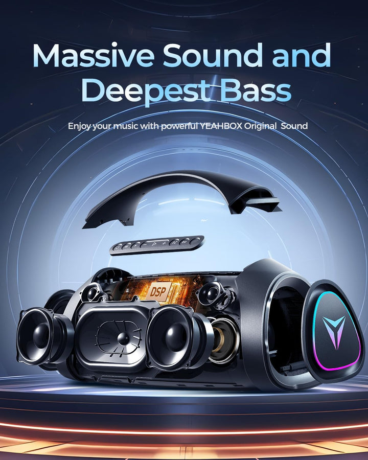 YEAHBOX Sonic Boom Max 300W Bluetooth Lautsprecher mit Massivem Bass, IPX67 Wasserdichter Tragbarer