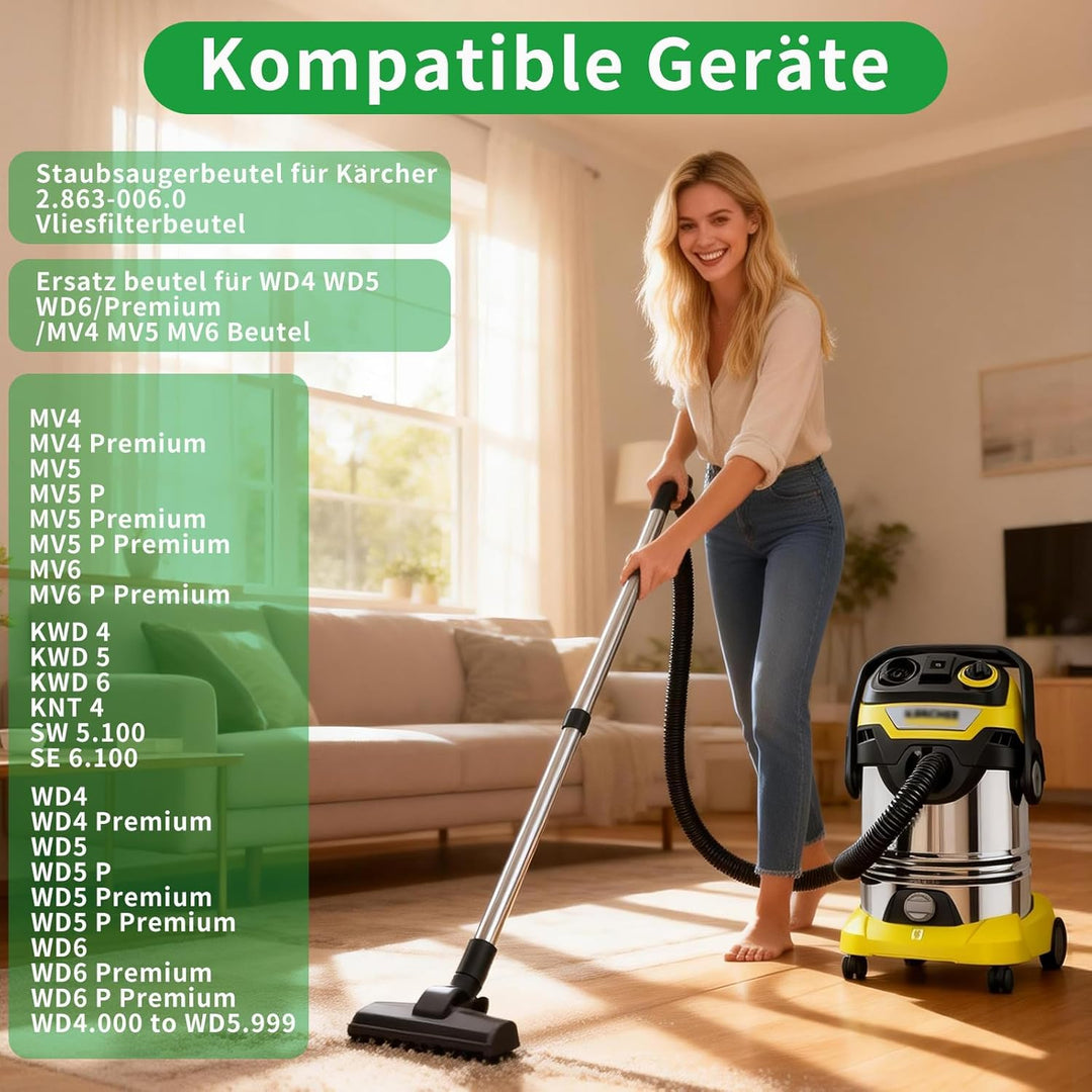 15 Stück Staubsaugerbeutel mit 2 Filter Ersatz für Kärcher WD4 WD5 WD6 WD5P WD6P MV4 MV5 MV6 Staubsa