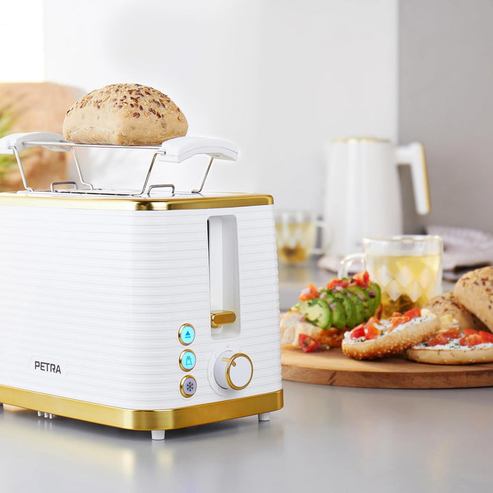 Petra PT5032WVDE 2 Scheiben Toaster – Inklusive Erwärmung Aufsatz für Brötchen/Gebäck, Auftauen, Auf