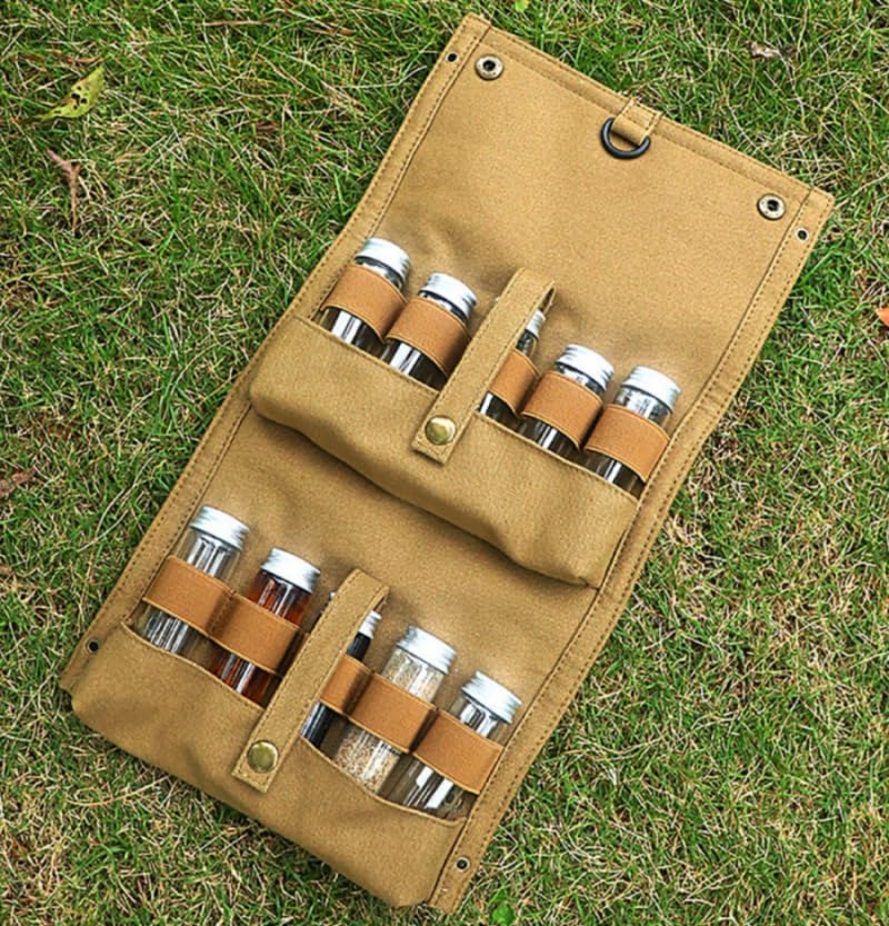 ACEXIER Outdoor Camping Tragbare Picknick Grill Gewürz Flasche Aufbewahrungstasche (Tan), Tan