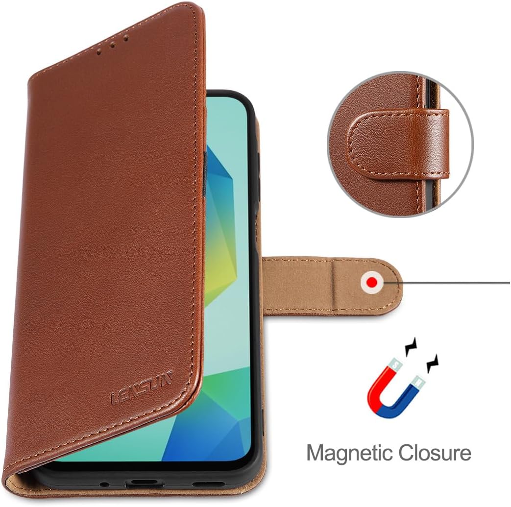 LENSUN Echtleder Handyhülle für Samsung Galaxy A16 5G, Echtleder Hülle [RFID Kartenfach][Brieftasche