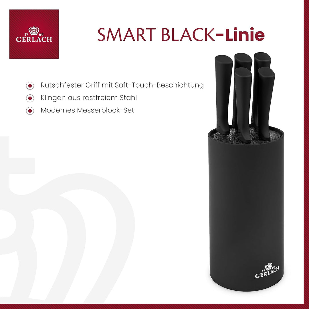 Gerlach Smart Black Messerblock Messerset Küchenmesserset 5 Messer aus Edelstahl Küchenmesser im Blo