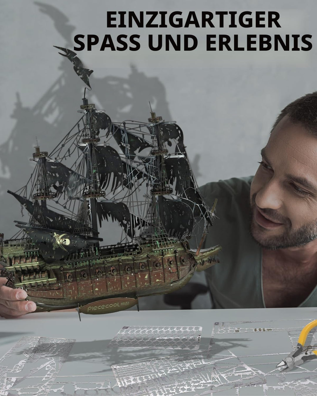 Piececool 3D Puzzle Metall, Fliegender Holländer Piratenschiff Modellbausatz Erwachsene, 3D-Puzzles