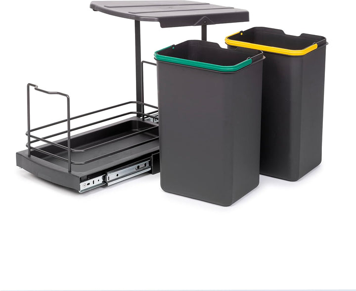 Emuca - Recycle-Küchenrecyclingbehälter, 2 x 12 L, Bodenbefestigung und Handauszug, Anthrazitgrauer