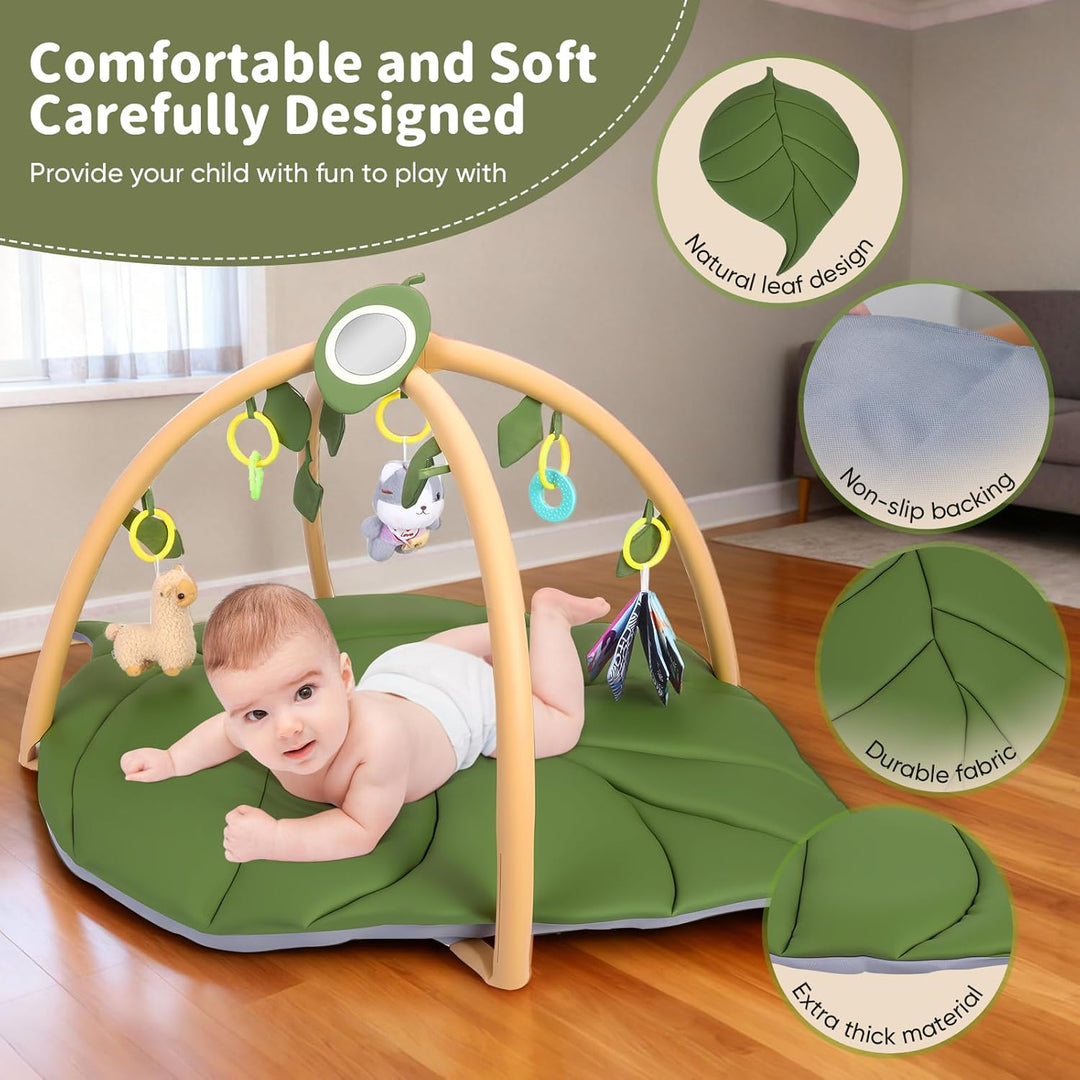 Spielbogen Baby, Krabbelmatte mit Spielbogen Blattförmig, Extra Weiche Baby Spieldecke 0-6-12-18 Mon