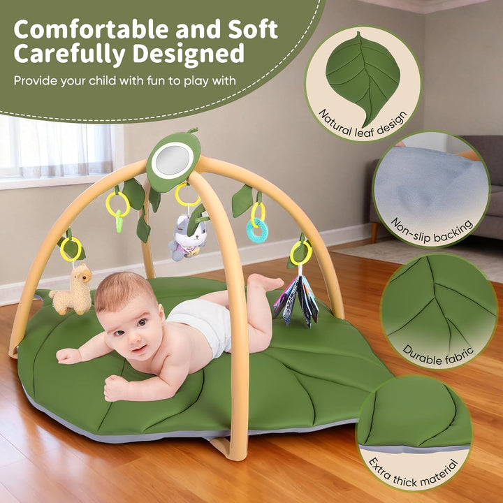 Spielbogen Baby, Krabbelmatte mit Spielbogen Blattförmig, Extra Weiche Baby Spieldecke 0-6-12-18 Mon