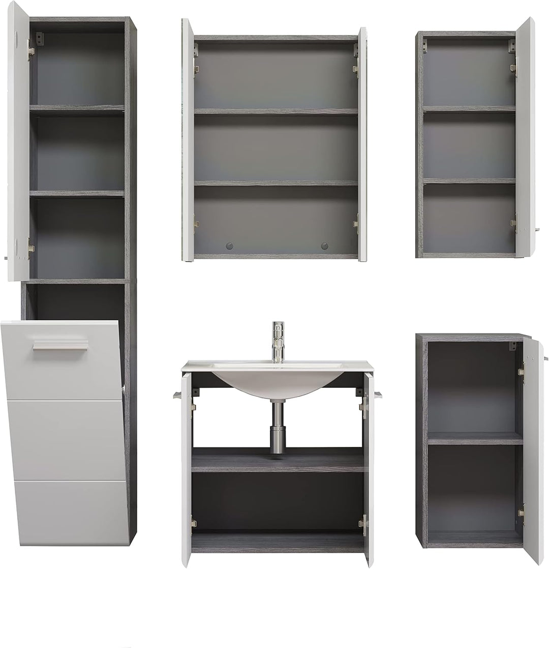 trendteam smart living - Riva - Kommode - Weiss Hochglanz/Grau - Hängeunterschrank mit abgerundeter
