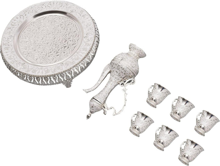 Europäisches Teeservice im Vintage-Stil, aus Metall, Set mit 6 Tassen und Teekanne mit Tablett, für