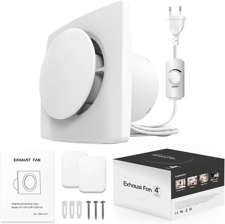 Badlüfter Fan mit Stufenlosem Schalter, Leiser WC Lüfter 28dB, Starker Lüftung IPX4 Bad Lüfter, Ablu