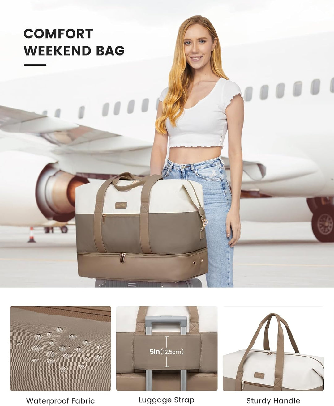 LOVEVOOK Reisetasche Damen Weekender Bag, Gross Handgepäck Tasche 60L Sporttasche Kliniktasche Gebur