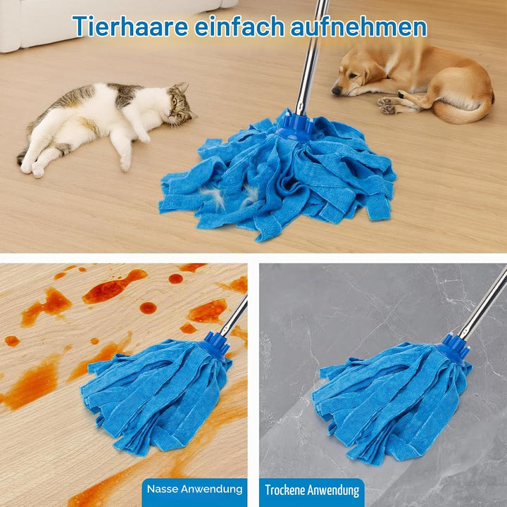 KeFanta Wischmopp für die Bodenreinigung 120 cm mit langem Stiel, Baumwolle für die Bodenreinigung i