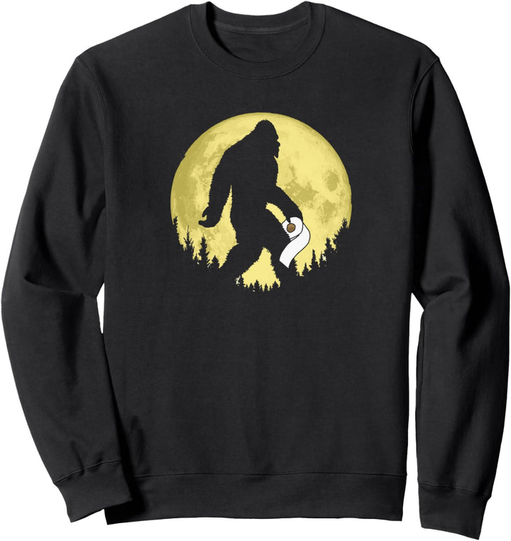 Funny Bigfoot & Toilet Paper Night Time Moon Graphic Sweatshirt