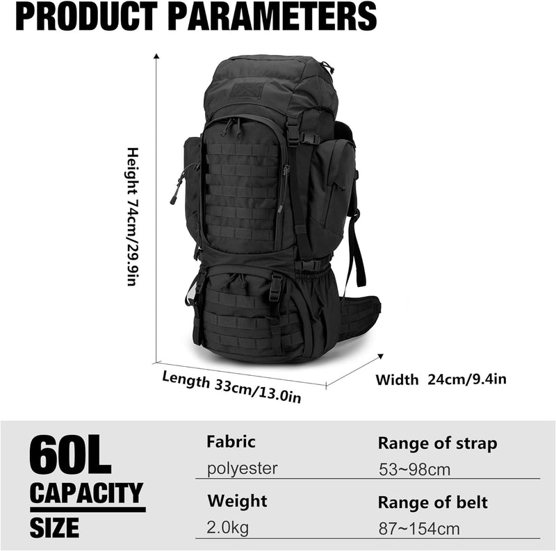 Mardingtop 50/60 Liter Erwachsene Taktischer Trekkingrucksacke Rucksack Outdoor Wanderrucksäcke Schw