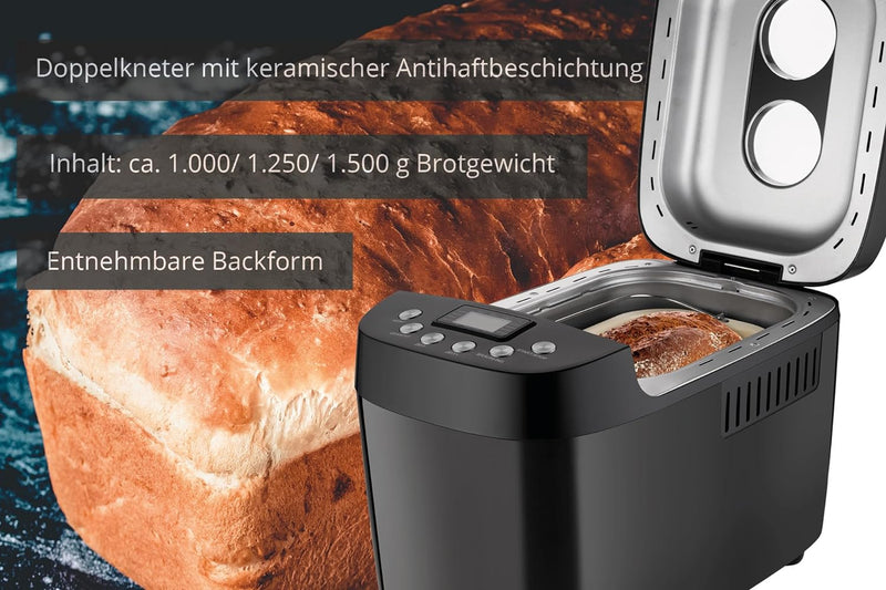 UNOLD 68525 BACKMEISTER Big Black für bis zu 1.500g Brot, mit 15 Programmen für glutenfreies Brot, T
