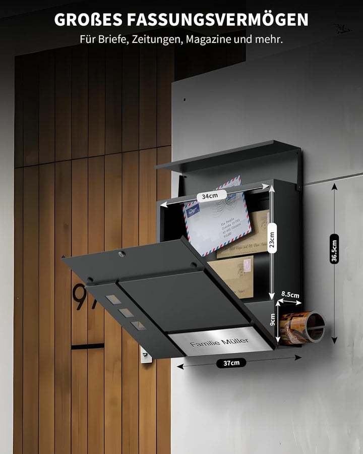 Briefkasten Anthrazit mit Gravur, Personalisiert Individualisierbarer Postkasten 2-in-1 Rostfreier E