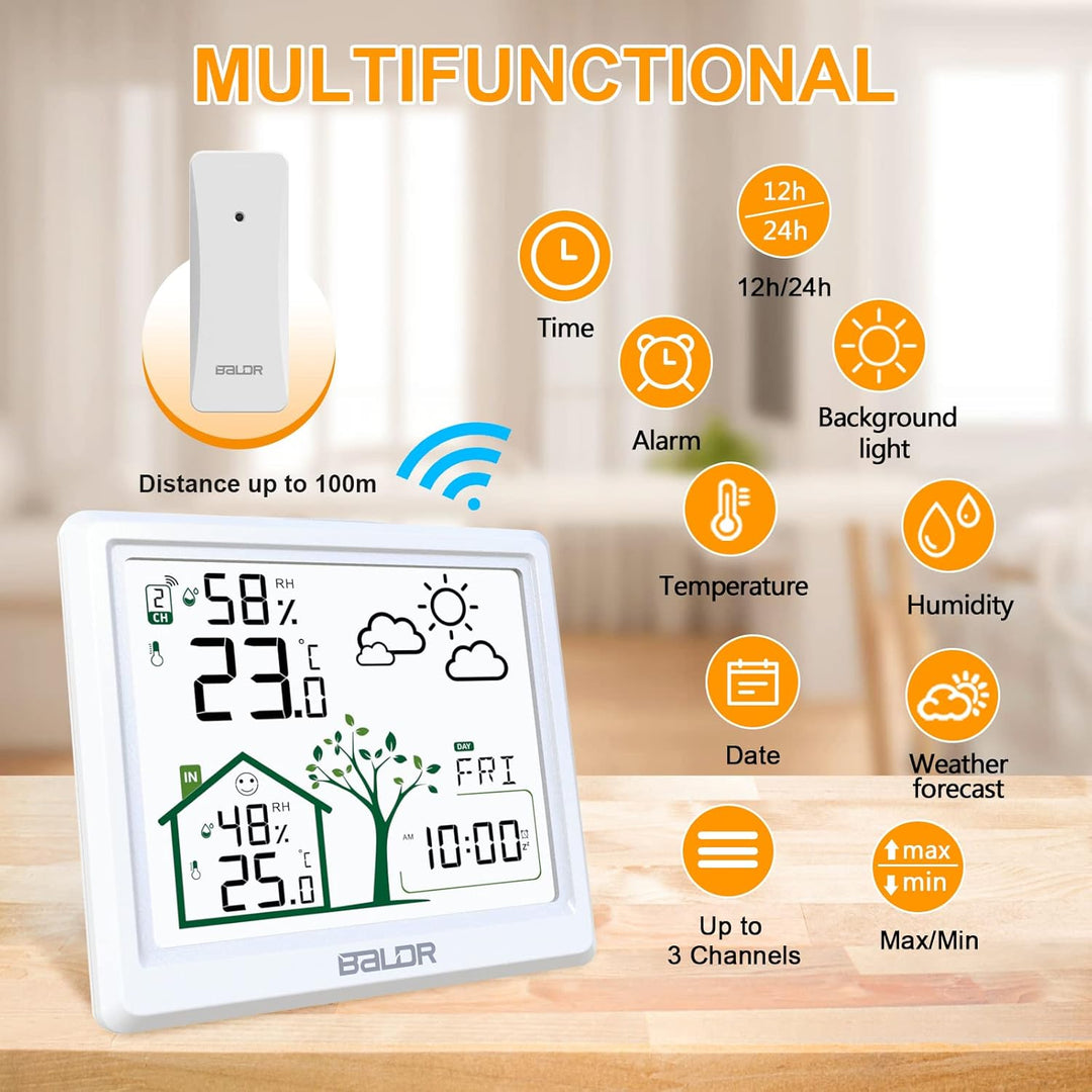 LEVIPE Wetterstation Funk mit Aussensensor, Digital Homradise Funkwetterstation mit Innen Aussen Tem