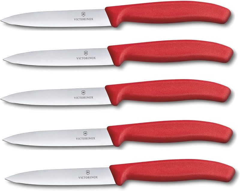 Victorinox 5-tlg Gemüsemesser Set Swiss Classic Rot – 10 cm ohne Wellenschliff – Tomatenmesser 5er S