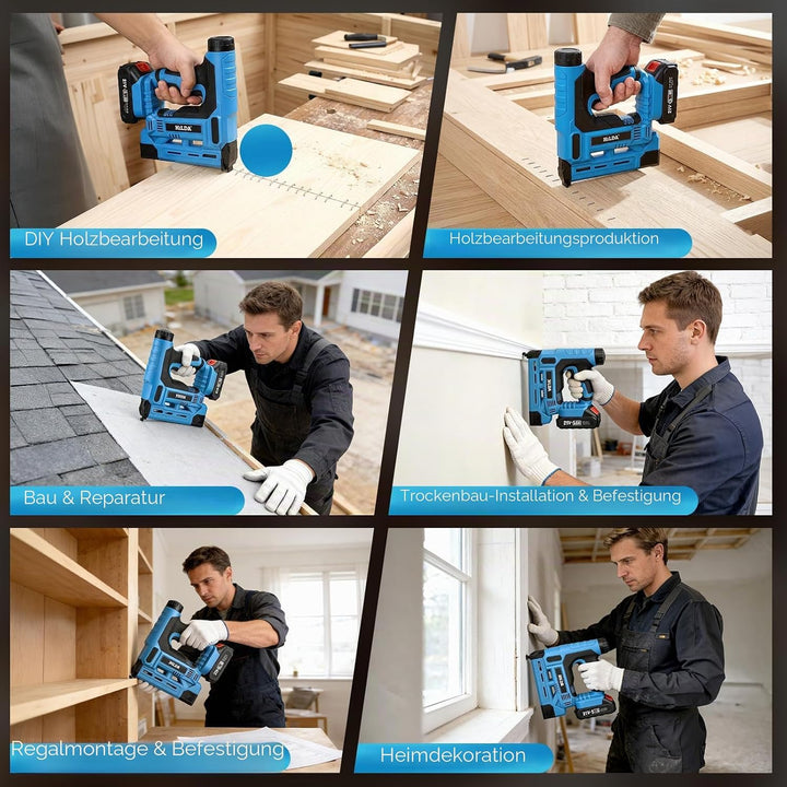Akku Nagler Set, 2-in-1 18GA Elektrotacker mit 2x 2,0Ah Akkus, Ladegerät &amp;1000 Nägeln+1000 Klammern,