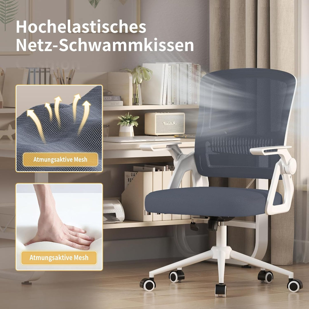 naspaluro Bürostuhl mit Hochklappbare Armlehnen, Schreibtischstuhl Ergonomisch, Drehstuhl mit Netzbe