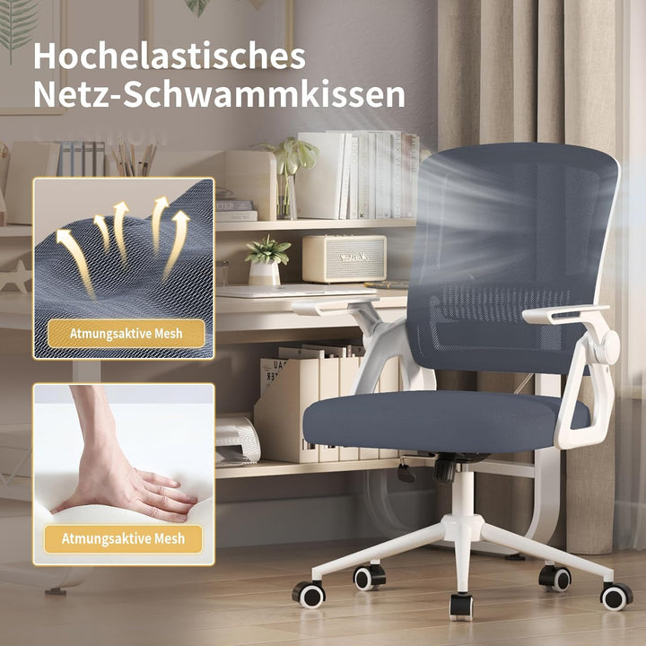 naspaluro Bürostuhl mit Hochklappbare Armlehnen, Schreibtischstuhl Ergonomisch, Drehstuhl mit Netzbe
