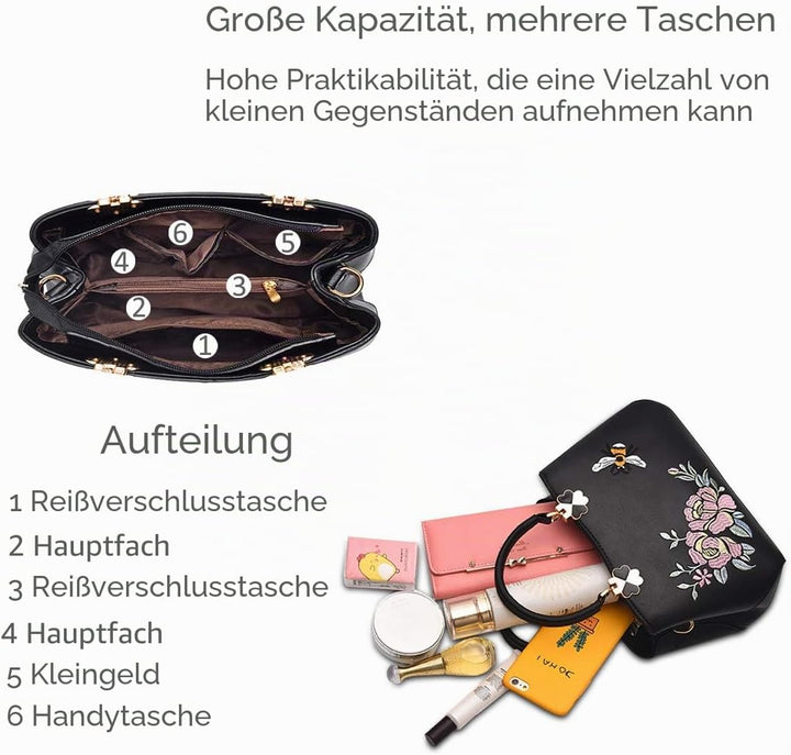 NICOLE&amp;DORIS Handtaschen Damen Mode Schultertasche Geldbörse Retro Umhängetasche Frau Tote Stickerei