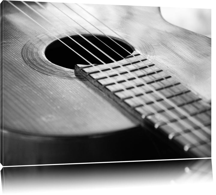 Pixxprint Gitarrensaiten am Schallloch auf Leinwand, XXL riesige Bilder fertig gerahmt mit Keilrahme