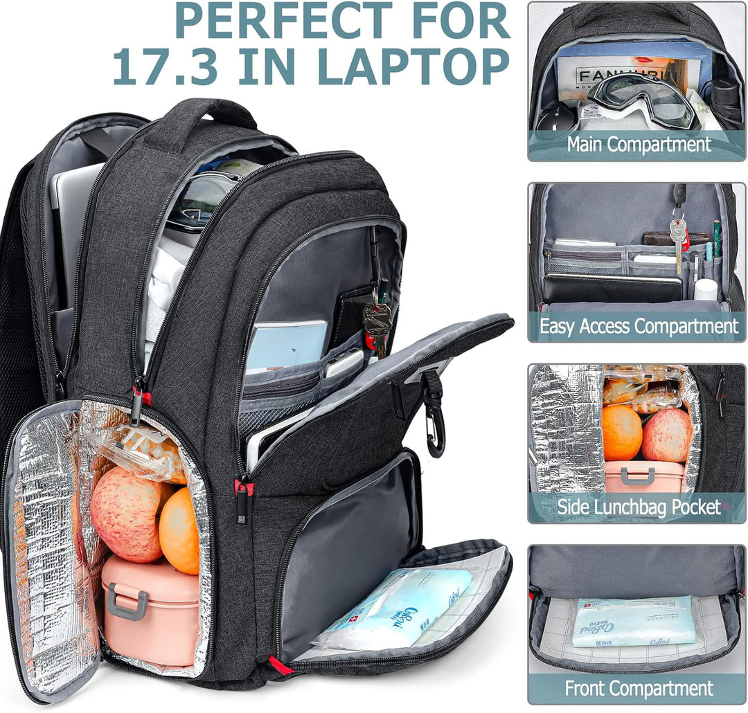 Rucksack Herren, Lunch-Schulrucksack Jungen , 17.3 Zoll Laptoptasche Teenager mit USB Ladeanschluss,
