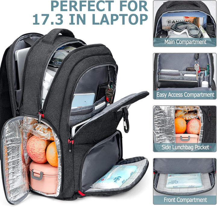 Rucksack Herren, Lunch-Schulrucksack Jungen , 17.3 Zoll Laptoptasche Teenager mit USB Ladeanschluss,