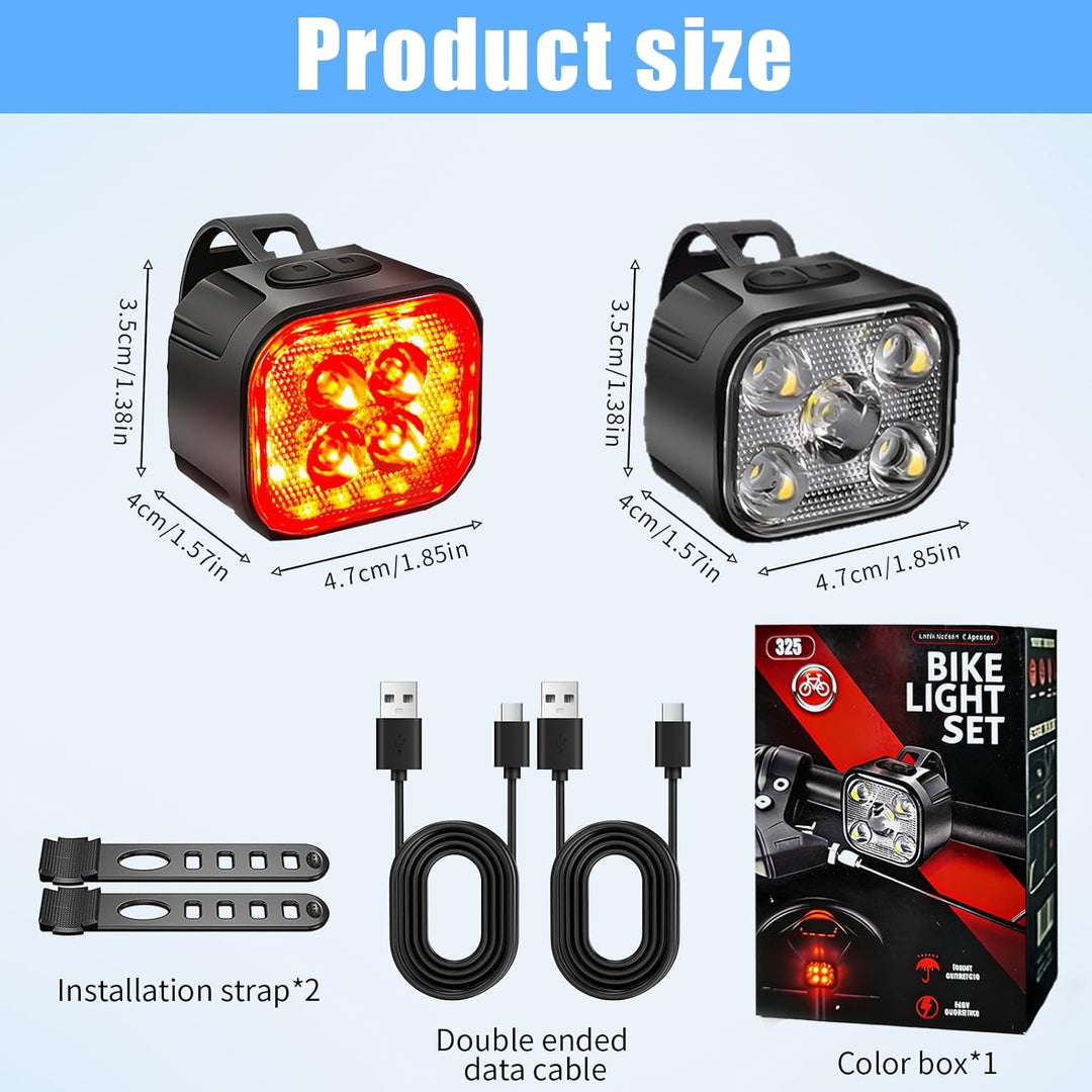 Fahrradlicht Set LED USB wiederaufladbar – Frontlicht 1000mAh & Rücklicht 320mAh, IP65 wasserdicht,