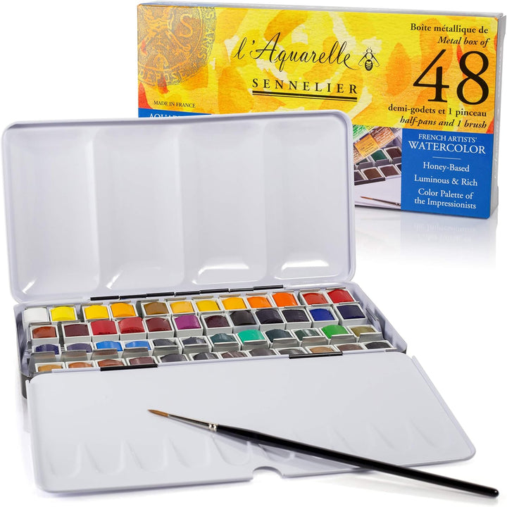 Sennelier l'Aquarelle Watercolour Metal Tin of 48 Half Pans Classic Set