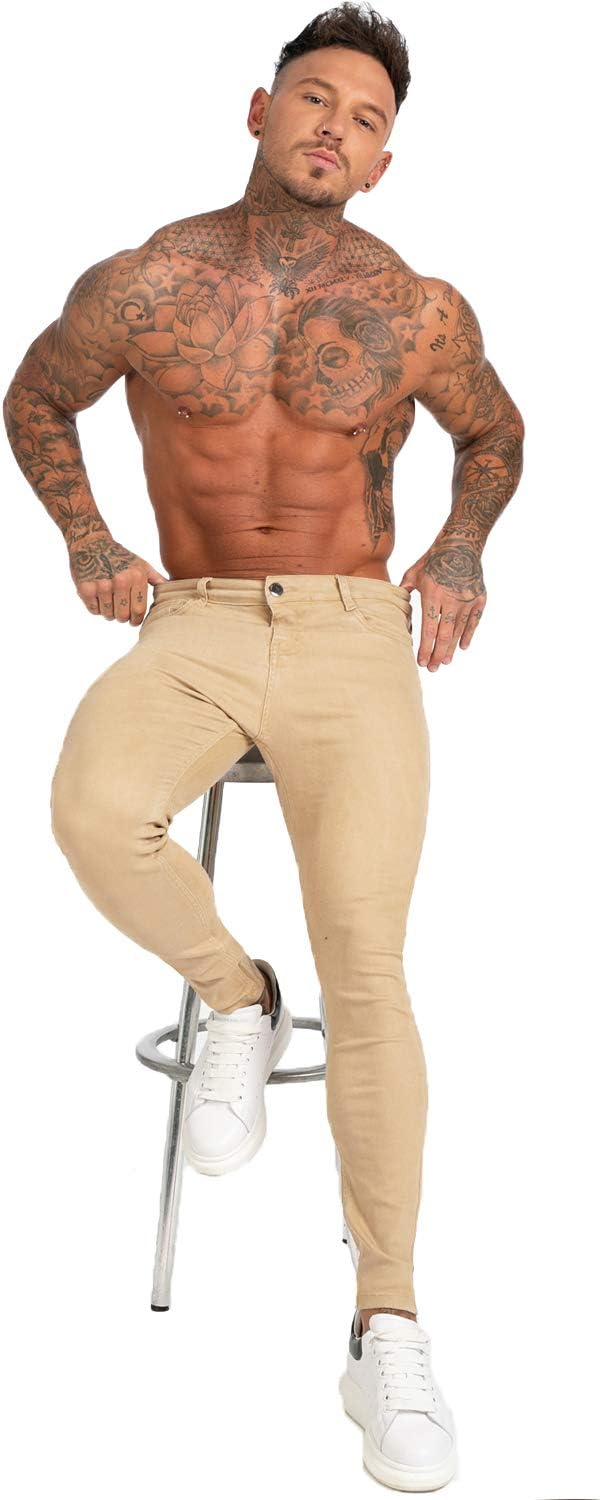 Skinny Jeans Herren Slim Fit Super Stretch Denim Hose Tapered 4 Seasons Herrenjeans, 28W / 30L Khaki