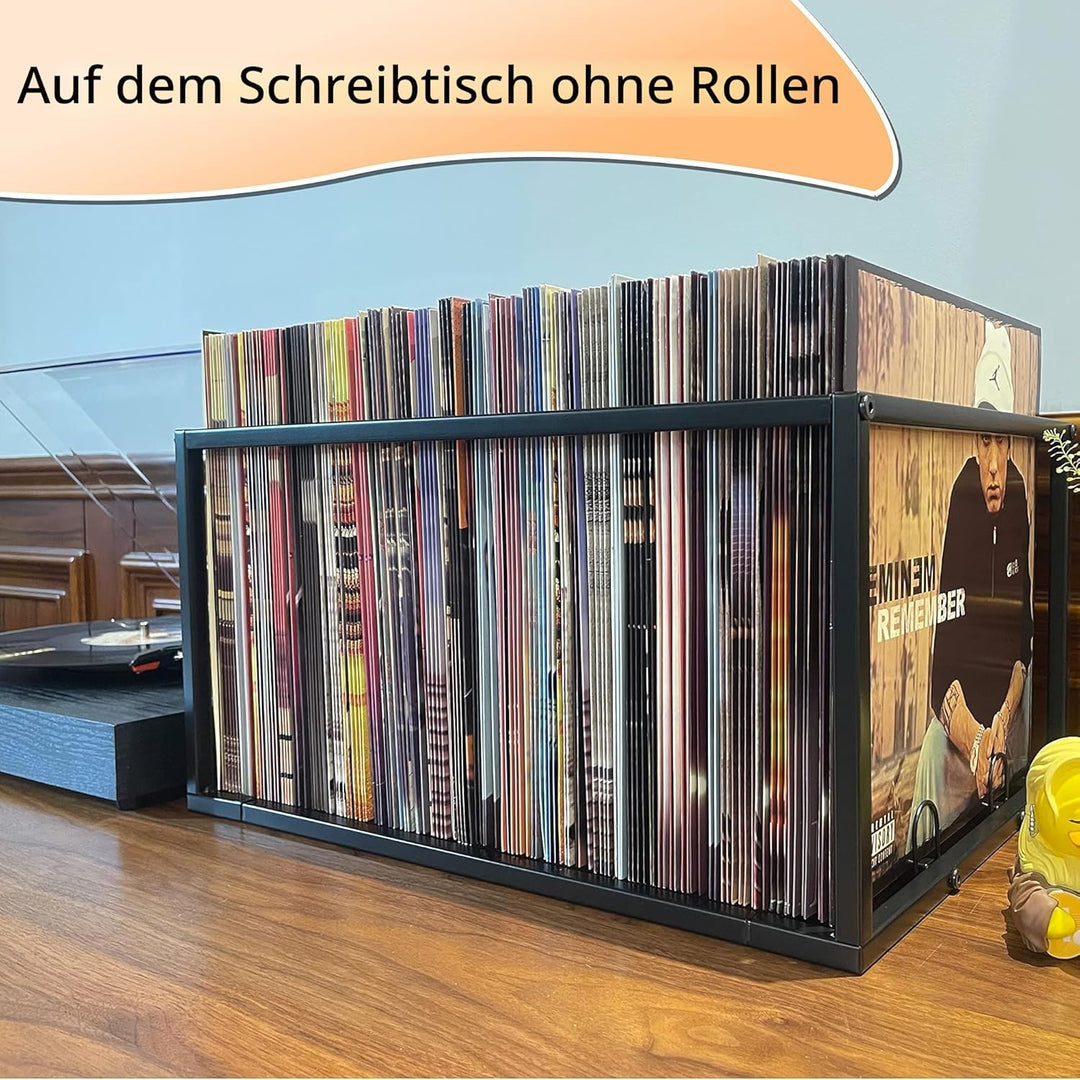 Schallplatten-Halter auf Rädern – für bis zu 100 LP – Albumhalter – Vinyl-Schallplatten-Organizer –