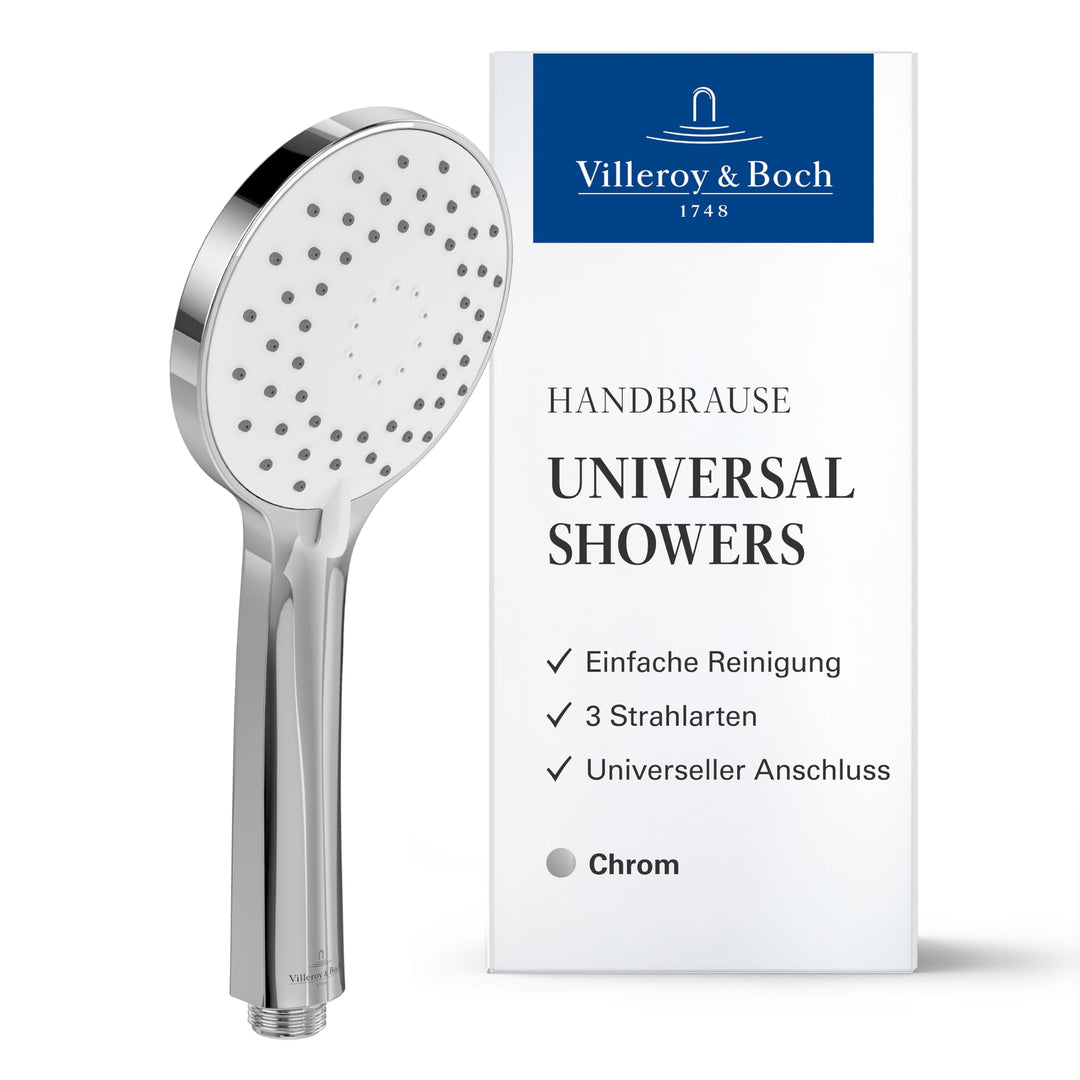 Villeroy & Boch Universal Showers Duschkopf, edle Handbrause mit 3 Strahlarten & EasyClean, Wassersp