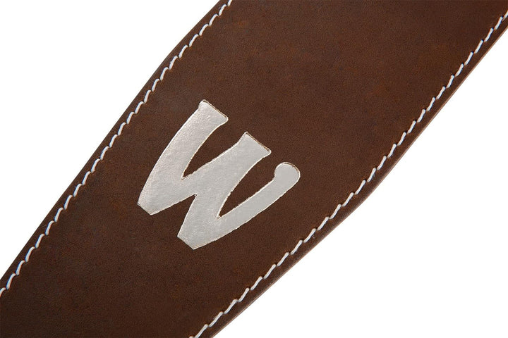 Warwick Teambuilt Genuine Leather Bass Strap - Brown, Silver Embossing