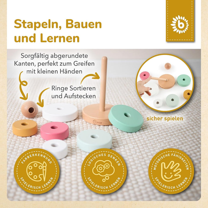 Bieco Baby Berry Stapelturm | Holz FSC® | 19 cm | Steckspiel ab 1 Jahr | 8 tlg. berry mix, Berry