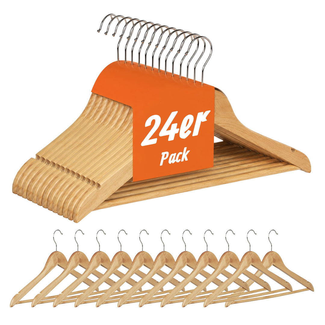 Relaxdays Kleiderbügel Set, 24 Hosenbügel aus Holz, Garderobenbügel, Haken 360° drehbar, HxB: 22,5x4